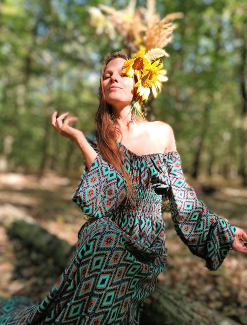 Boho Šaty S Zelené S Designovým Tiskem — foto 5