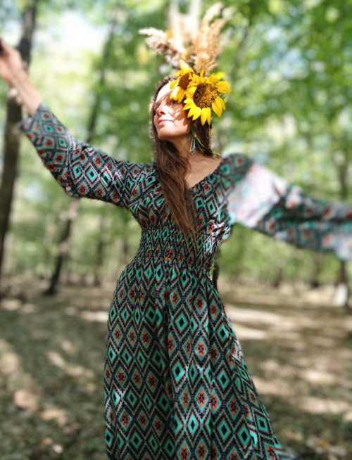 Boho Šaty S Zelené S Designovým Tiskem — foto 6