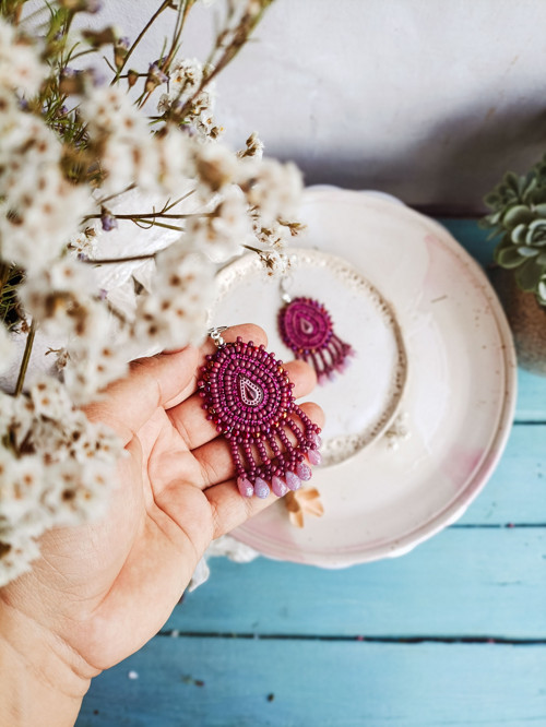 Arabesque Bohéme n.5 - vyšívané boho náušnice — foto 5