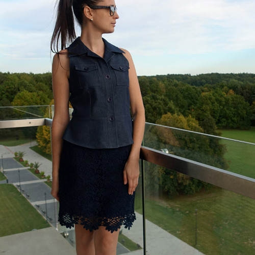 Tmavě modrá denim VESTA s límcem, v.38 — foto 3