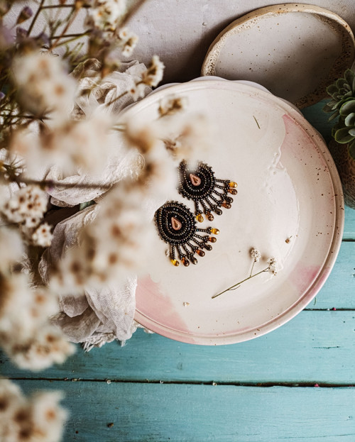 Arabesque Bohéme n.6 - vyšívané boho náušnice — foto 3