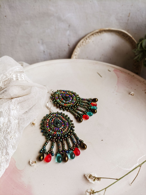 Arabesque Bohéme n.6 - vyšívané boho náušnice — foto 3