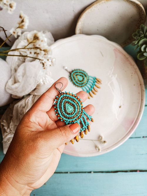 Arabesque Bohéme n.8 - vyšívané boho náušnice — foto 4