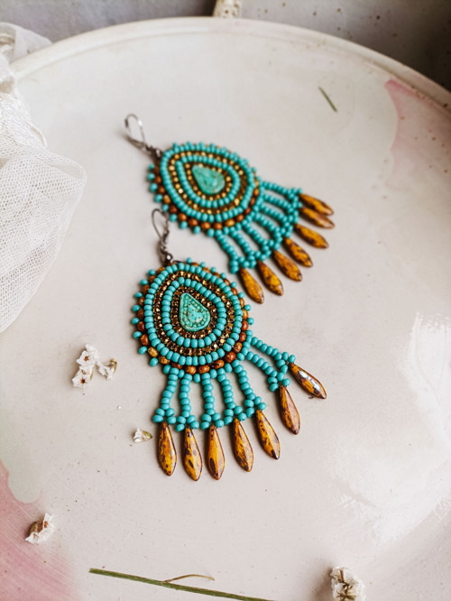 Arabesque Bohéme n.8 - vyšívané boho náušnice — foto 3
