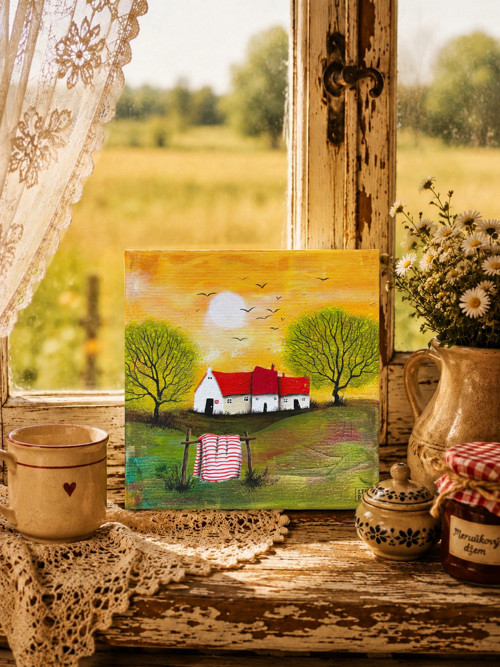 Originální obraz: Vesnička česká - 20x20cm — foto 6