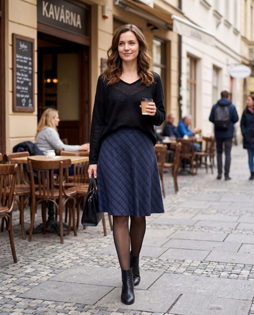 Půlkolová sukýnka modro-černé káro — foto 3