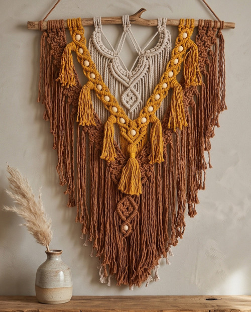 Macramé závěsná dekorace - Cappuccino — foto 2