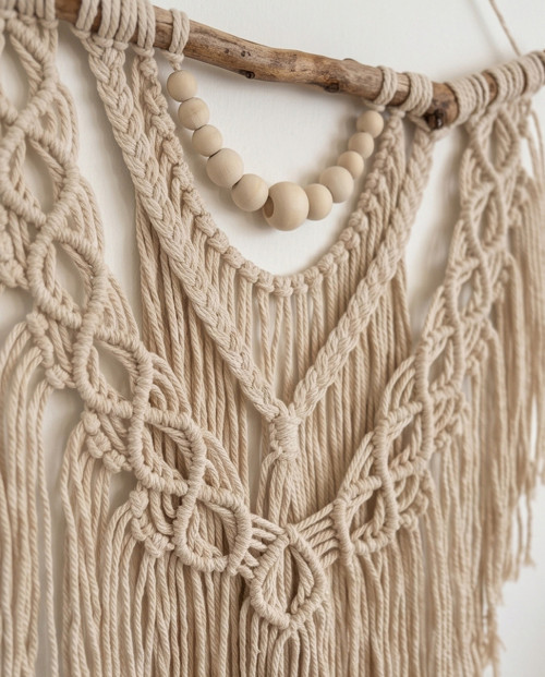 Macramé závěsná dekorace - béžová — foto 2