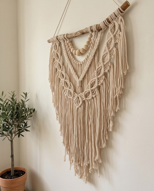 Macramé závěsná dekorace - béžová — foto 3