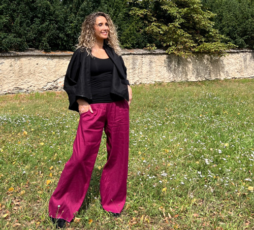 Volné kalhoty - lněné amaranth — foto 6