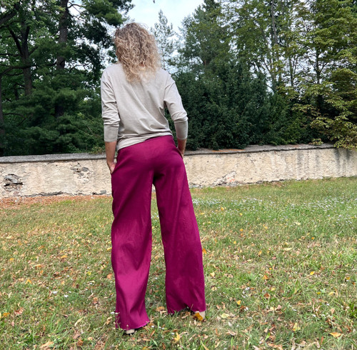 Volné kalhoty - lněné amaranth — foto 5