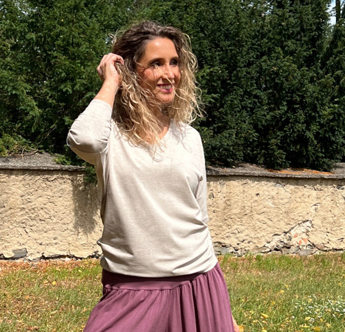 Netopýří tunika béžová melange — foto 2