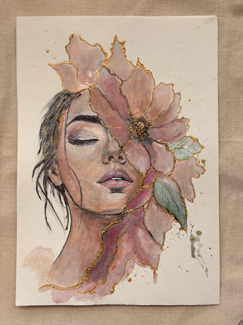 Between Bloom & Freedom - akvarelový obraz — foto 4