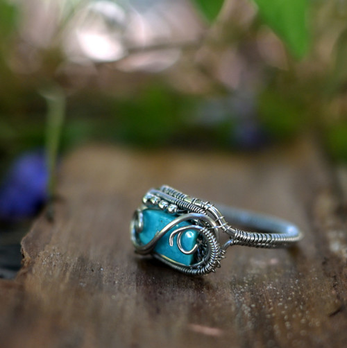 Prsten s tyrkysem wire wrapping nerez — foto 2