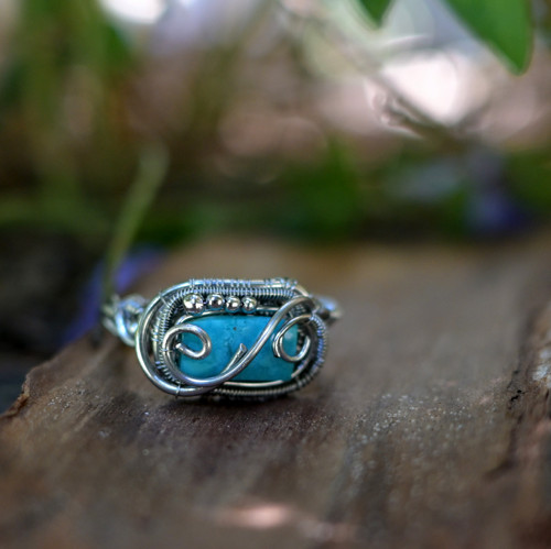 Prsten s tyrkysem wire wrapping nerez — foto 3