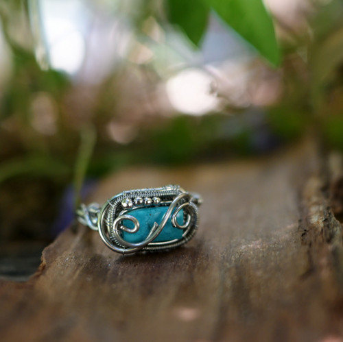 Prsten s tyrkysem wire wrapping nerez — foto 4