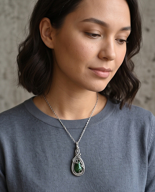 Přívěsek malachitová kapka wire wrapping — foto 4