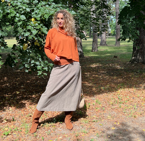 Lněná áčková sukně taupe — foto 2