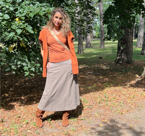 Lněná áčková sukně taupe — foto 5