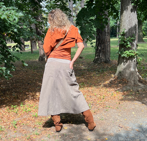 Lněná áčková sukně taupe — foto 6