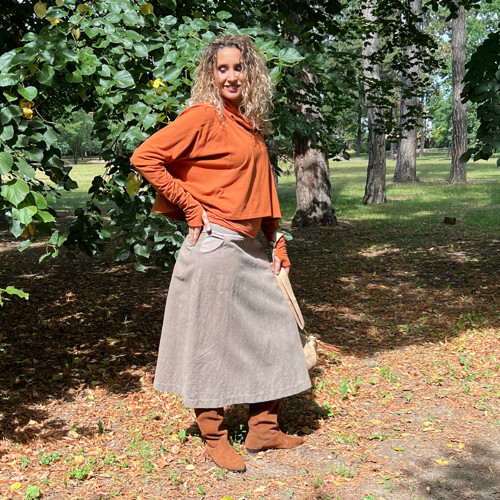 Lněná áčková sukně taupe — foto 3