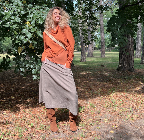 Lněná áčková sukně taupe — foto 4