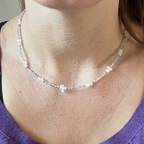 Náhrdelník herkimer diamant, labradorit, ocel E008 — foto 6