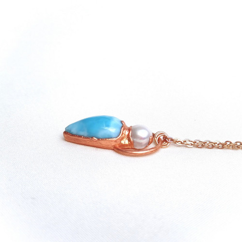 Larimar a perla - autorský šperk — foto 4