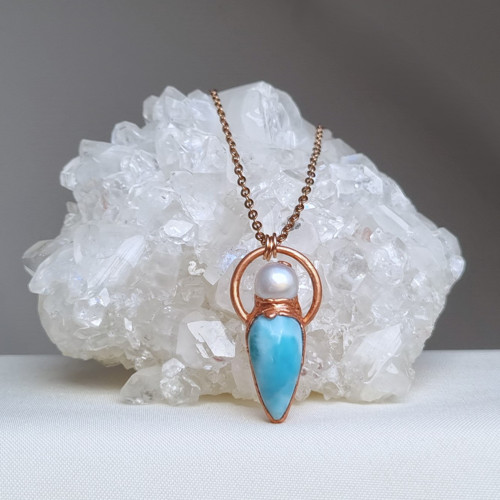 Larimar a perla - autorský šperk — foto 2