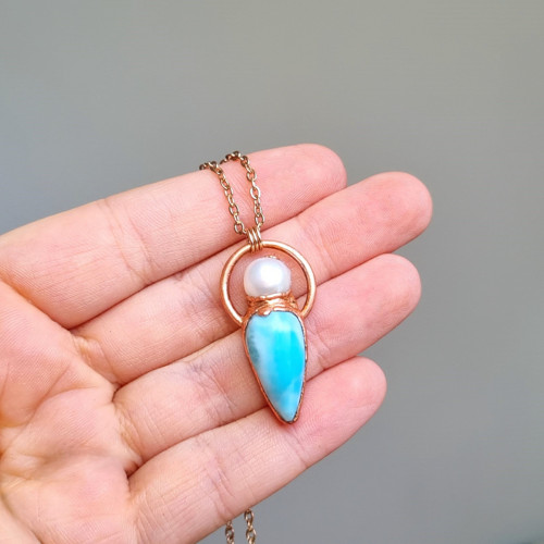 Larimar a perla - autorský šperk — foto 3