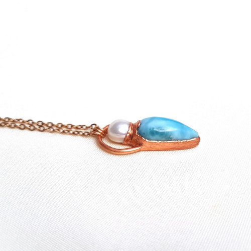 Larimar a perla - autorský šperk — foto 6
