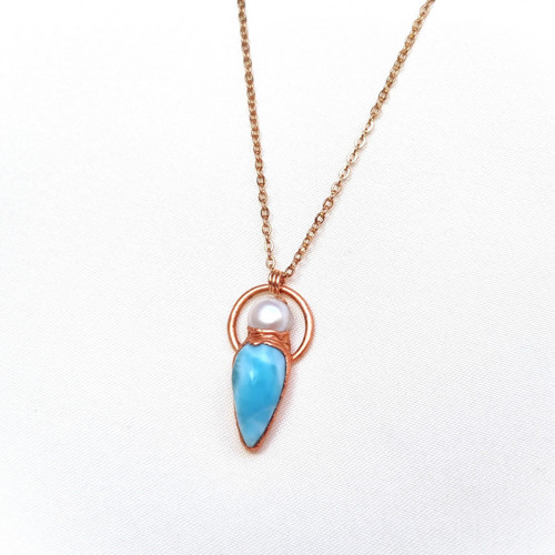 Larimar a perla - autorský šperk — foto 5