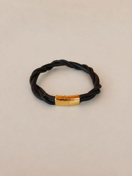 Kožený náramek Twist Gold – černý — foto 3