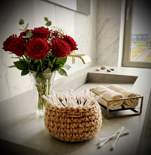 Háčkovaný jutový košíček-Boho organizér — foto 2