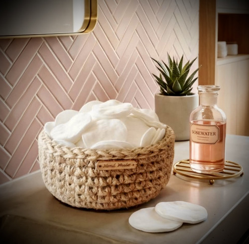 Háčkovaný jutový košíček-Boho organizér — foto 3