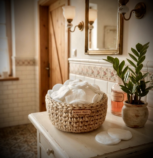 Háčkovaný jutový košíček-Boho organizér — foto 2