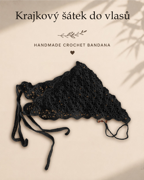 Šátek do vlasů - černá bandana — foto 2