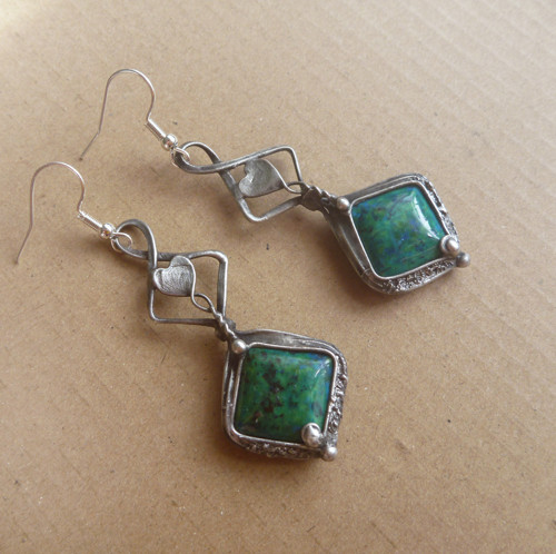 Náušnice FORESTY, chryzokol-azurit, handmade — foto 2