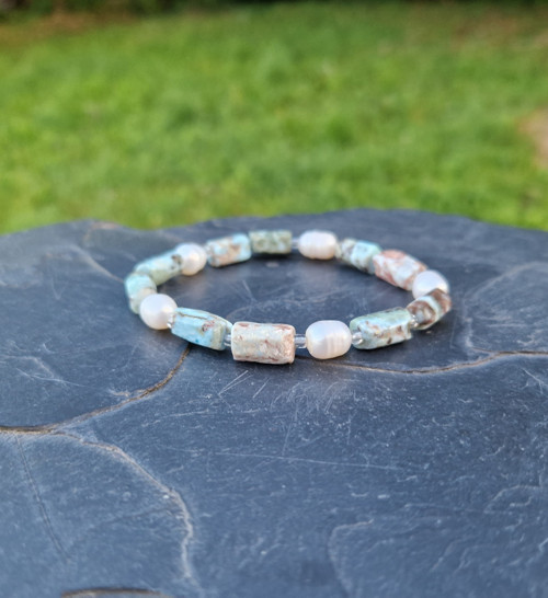 Larimar*kvádříky*perly*náramek — foto 3