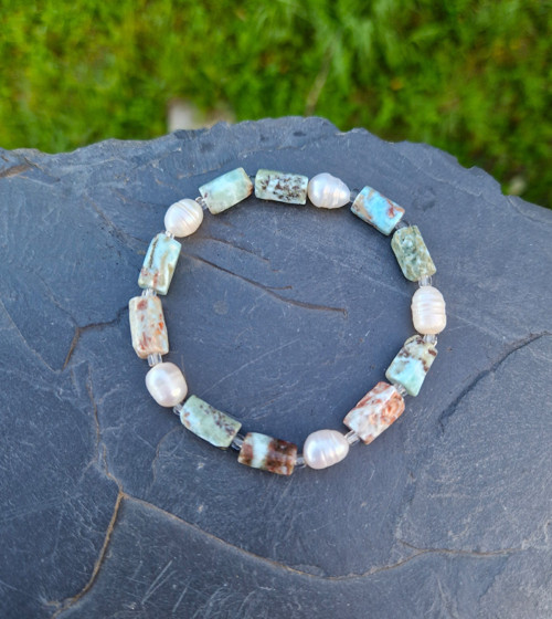 Larimar*kvádříky*perly*náramek — foto 4
