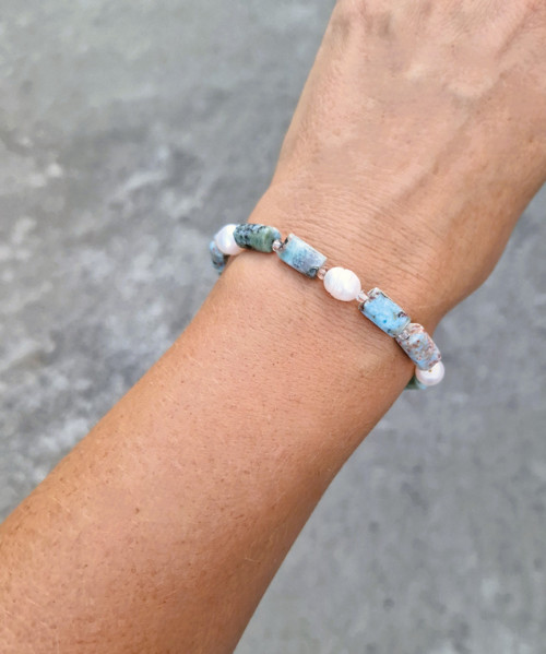 Larimar*kvádříky*perly*náramek — foto 2