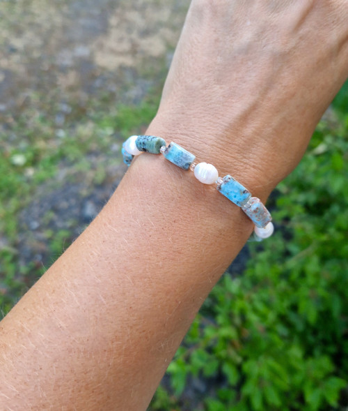 Larimar*kvádříky*perly*náramek — foto 6