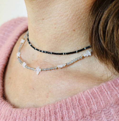 Luxusní náhrdelník diamant,spinel, ocel, E008 — foto 6