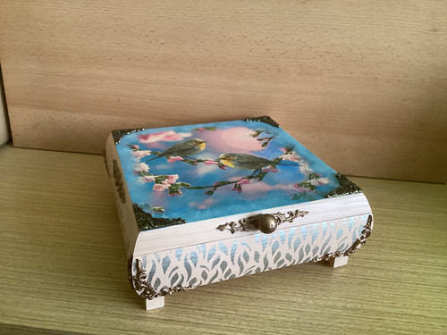 Šperkovnice dřevěná s ptáčky decoupage — foto 6