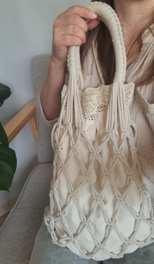 Béžová makramé kabelka – Boho & vintage — foto 2
