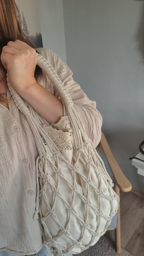 Béžová makramé kabelka – Boho & vintage — foto 4