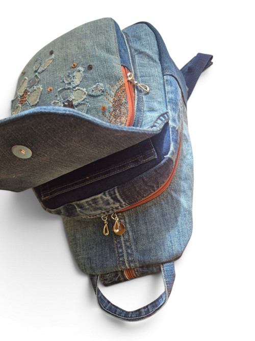 Batoh denim flowers — foto 3
