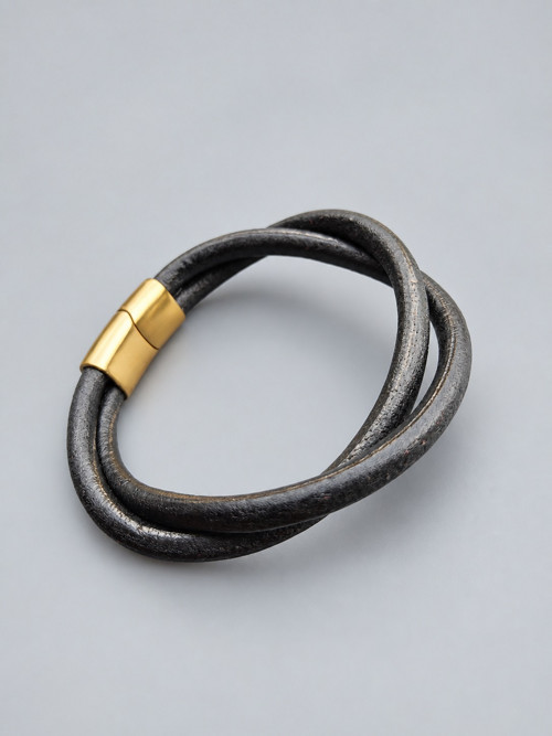 Kožený náramek Twist Gold – černý — foto 2