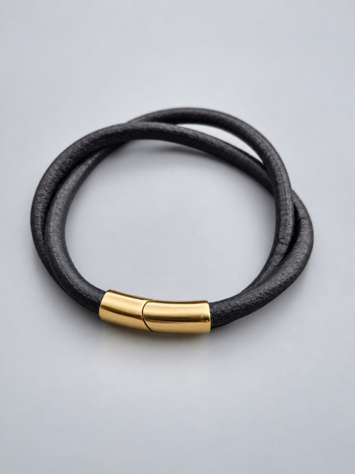 Kožený náramek Twist Gold – černý — foto 4