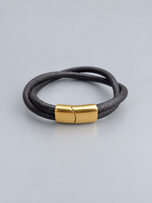 Kožený náramek Twist Gold – černý — foto 3